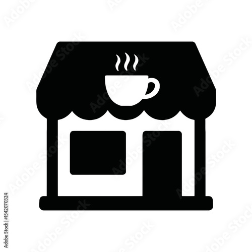 very simple flat and single minimalist Coffee Shop Silhouettes in black on a white background
