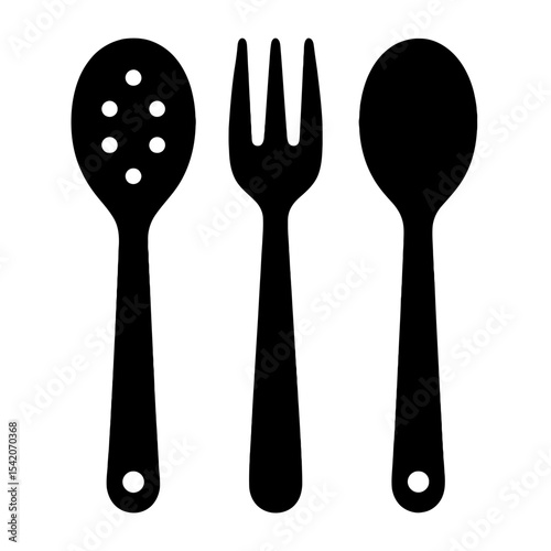 very simple flat and single minimalist Kitchen Utensil Silhouettes in black on a white background