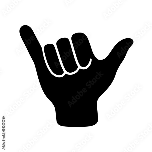 very simple flat and single minimalist Shaka Sign Silhouettes in black on a white background