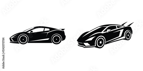 Symbol of a bold sports car in threeâ€‘quarter perspective cutting ahead Isolated on White Background
