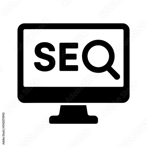 very simple flat and single minimalist Search Engine Optimization Silhouettes in black on a white background