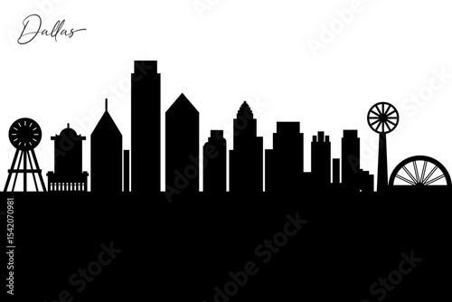 Wallpaper Mural Dallas Skyline Silhouette. Dallas City. Black and White Silhouette of Dallas City. Vector Design Isolated on White Background Torontodigital.ca