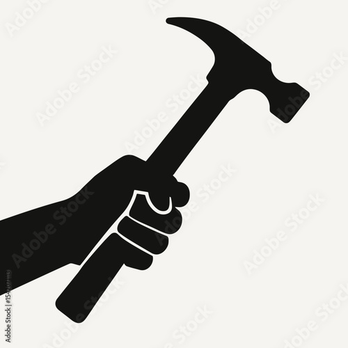 very simple flat and single minimalist Holding Hammer Silhouettes in black on a white background