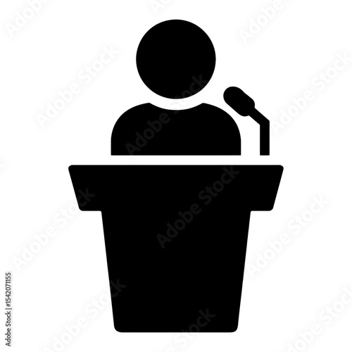 very simple flat and single minimalist Speaker on Podium Silhouettes in black on a white background