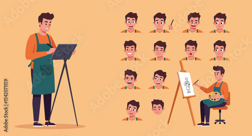 Male Artist Character Set with Painting Tools 4