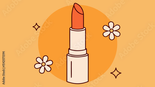 Playful vector illustration of a lipstick tube with a floral backdrop, ideal for beauty marketing and cosmetic branding