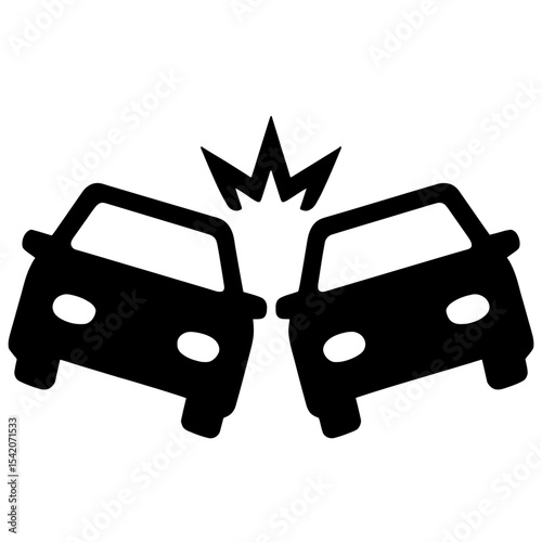very simple flat and single minimalist Car Collision Silhouettes in black on a white background