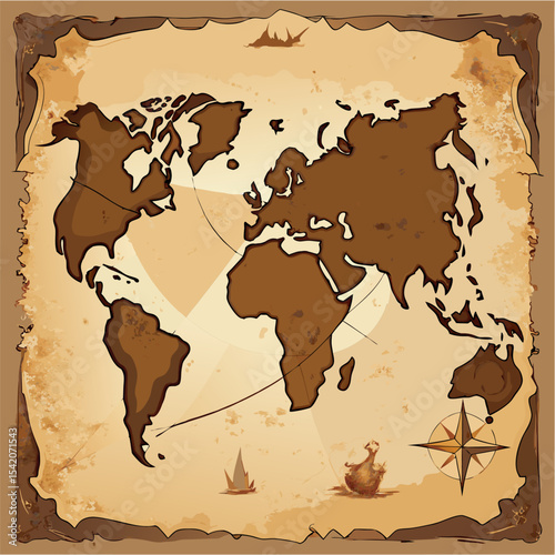 Vintage map on faded parchment with old world cartography
