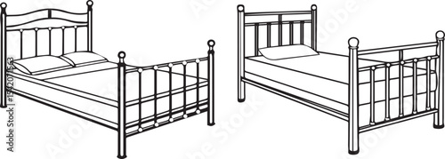 Two metal beds, line drawing vector 