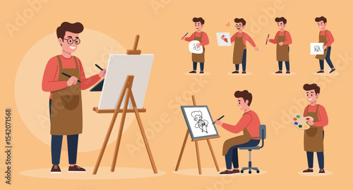 Male Artist Character Set with Painting Tools 3