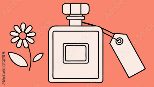 Stylish vector illustration of a perfume bottle with a flower, perfect for beauty branding, fragrance products, and marketing materials