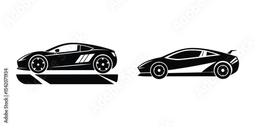 Futuristic Sports Car Side View Cruising Along Silhouette on White Background