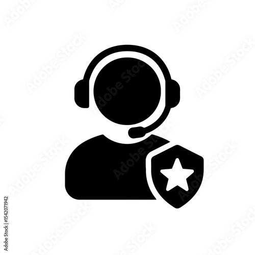 very simple flat and single minimalist Customer Service Badge Silhouettes in black on a white background