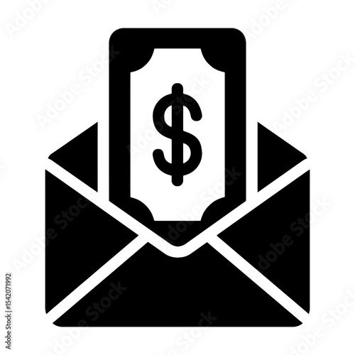 very simple flat and single minimalist Money in Envelope Silhouettes in black on a white background