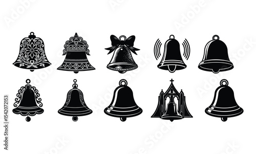 Christmas Bell Line, Solid, Flat and Colour Vector Icon. Editable Stroke. Pixel Perfect. For Mobile and Web.