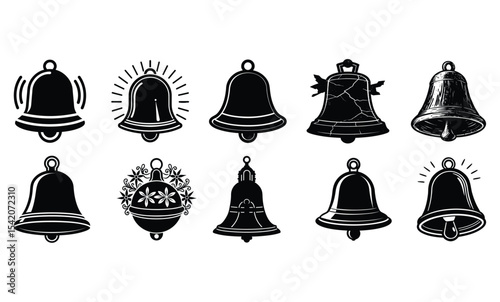 Christmas Bell Line, Solid, Flat and Colour Vector Icon. Editable Stroke. Pixel Perfect. For Mobile and Web.