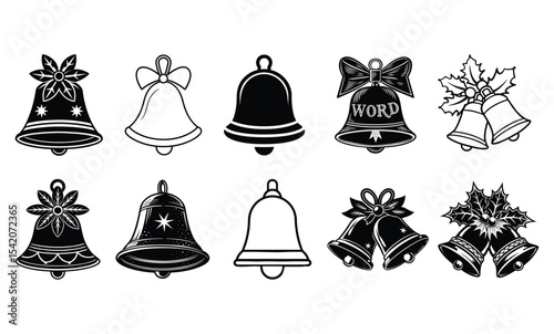 Christmas Bell Line, Solid, Flat and Colour Vector Icon. Editable Stroke. Pixel Perfect. For Mobile and Web.