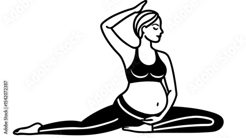 Serene vector illustration of a pregnant woman practicing a graceful yoga pose, perfect for prenatal fitness and wellness materials