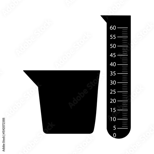 a black and white vector illustration of a measuring cup and beaker perfect for science and kitchen use