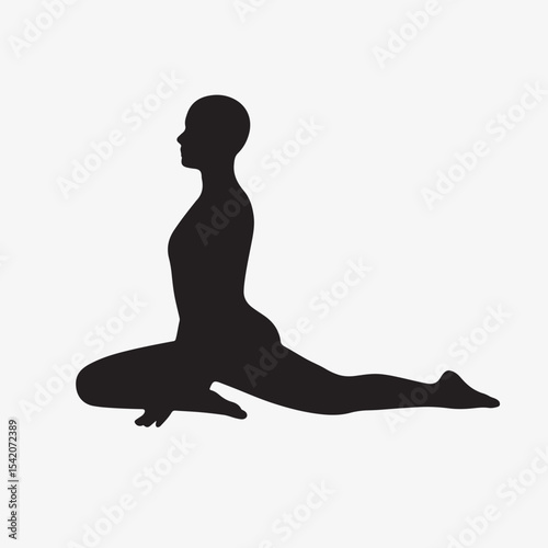 A silhouette showing a deep hip stretch. One leg is bent in front of the body while the other extends straight back. The torso can be upright with an open chest, or folded forward in a restful surrend