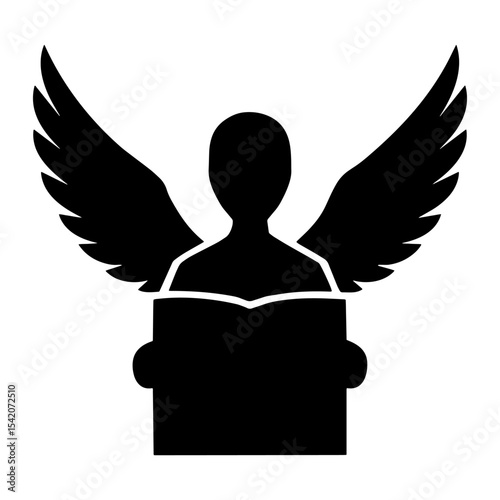 angel reading a book, vector illustration, silhouette, clip art, graphic design, icon, logo, symbol