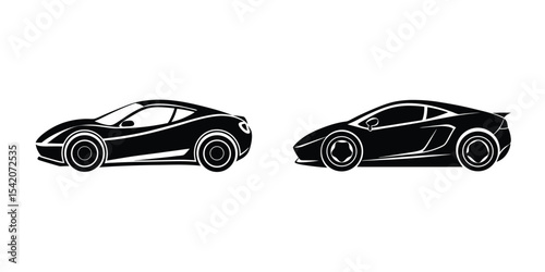 Minimal illustration of a sleek sports car sliding Flat Silhouette on White Background
