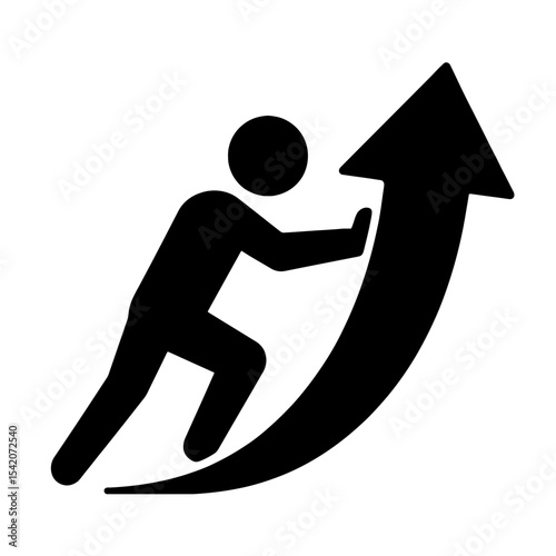 very simple flat and single minimalist Pushing to Success Silhouettes in black on a white background