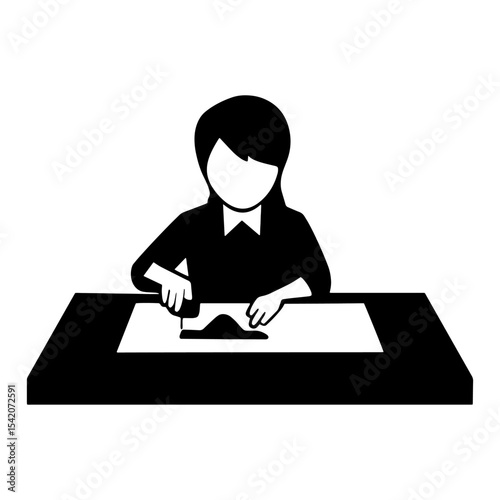 a woman is crafting with clay on a table. vector illustration for art and creative design projects