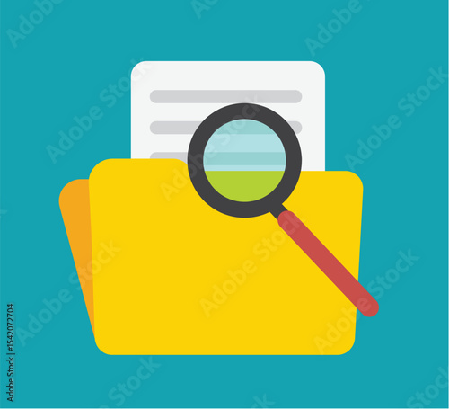 Digital file inspection with magnifying glass, detailed examination and search concept