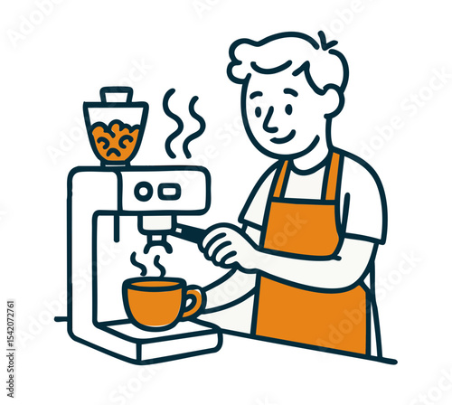 Happy Barista Making Coffee with Espresso Machine