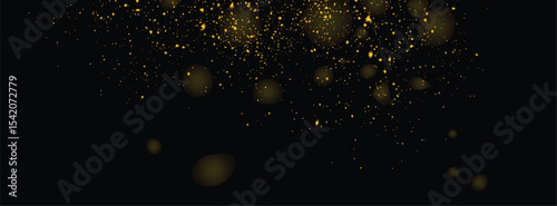 Gold glitter stardust confetti texture decoration background design. Splash vector luxury golden dot splatter gold glitter on a black background design