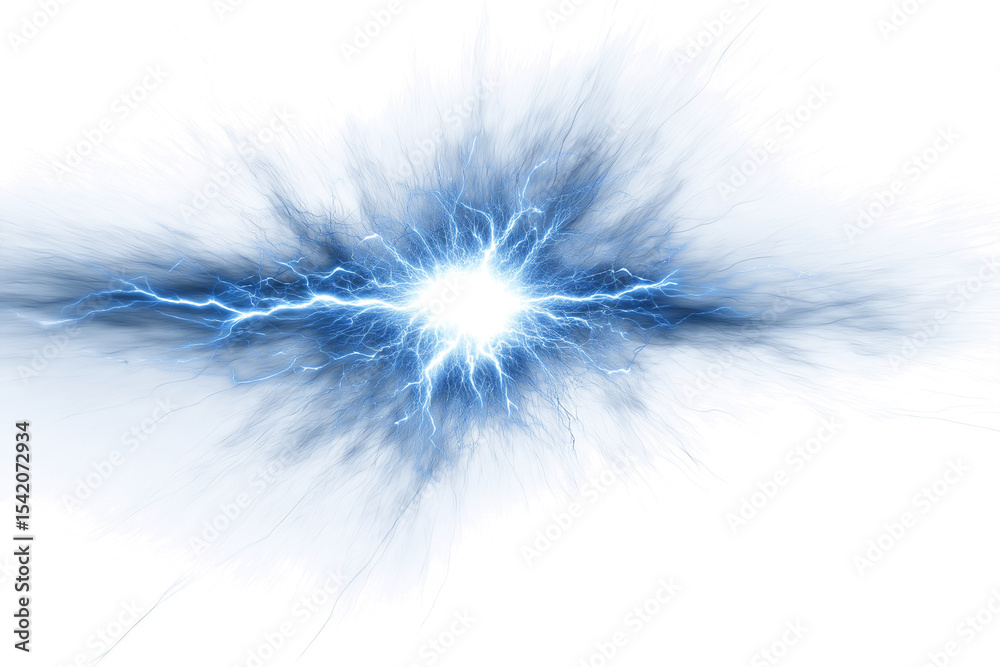 Fototapeta premium electrifying burst of blue energy radiating isolated on white background