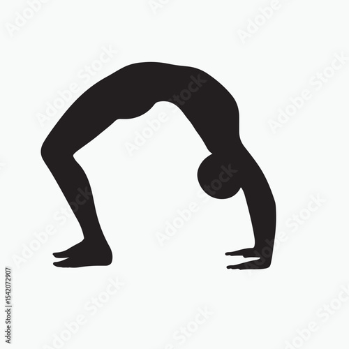 A full backbend silhouette forming a perfect, deep arch. The figure is supported by hands and feet, with the hips lifted high, creating a dramatic and recognizable 'U' shape that showcases extreme fle