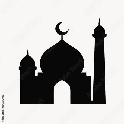 very simple flat and single minimalist Muslim Temple Silhouettes in black on a white background