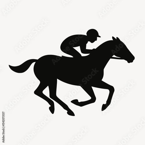 very simple flat and single minimalist Horse Racing Silhouettes in black on a white background
