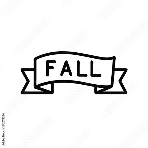 Black Line Art Fall Season Ribbon Banner Design Element Handmade Graphic autumn