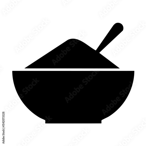 a black and white image of a bowl of sugar with a spoon, perfect for illustrating recipes or ingredients