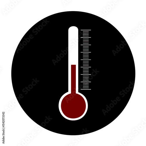 an icon of a thermometer showing a temperature reading on a black background inside a white circle