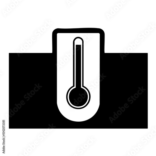 a black and white thermometer icon representing temperature measurement and diagnostic equipment use.