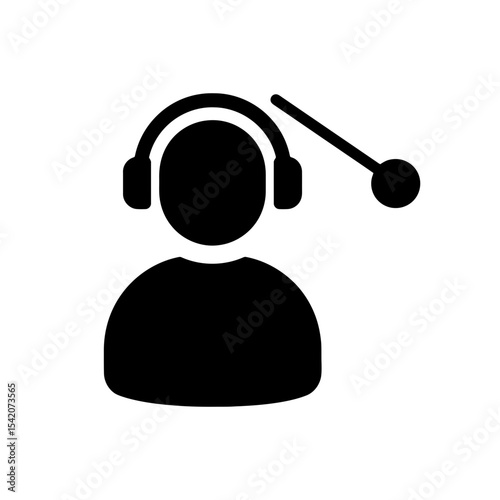 very simple flat and single minimalist Microphone Operator Silhouettes in black on a white background