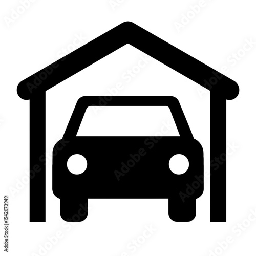 very simple flat and single minimalist Car Parked Garage Silhouettes in black on a white background