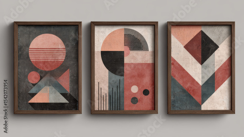 Trendy contemporary set of abstract creative geometric minimalist artistic hand painted composition. Vector posters for wall decor in vintage style