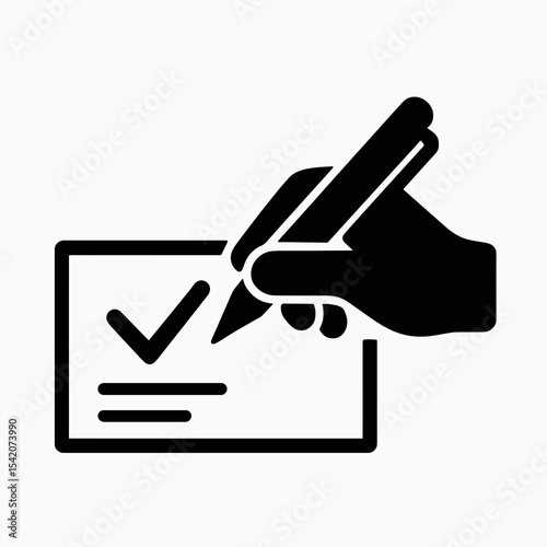 very simple flat and single minimalist Writing Check Silhouettes in black on a white background