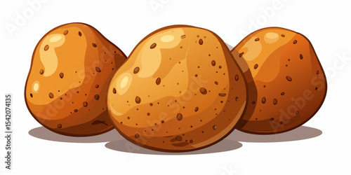 Three brown potatoes isolated on white background