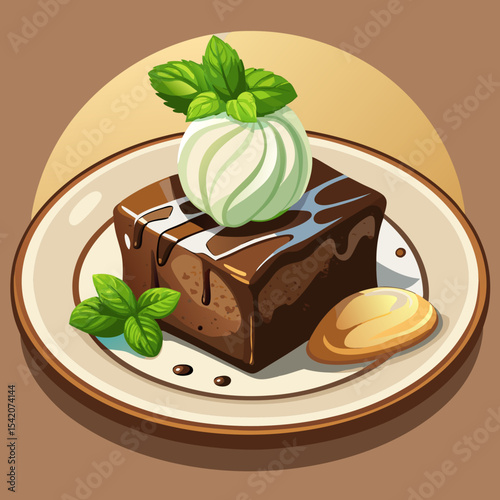 Chocolate brownie dessert with mint and whipped cream