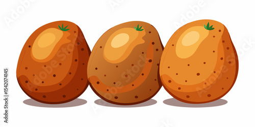 Three brown potatoes isolated on white background