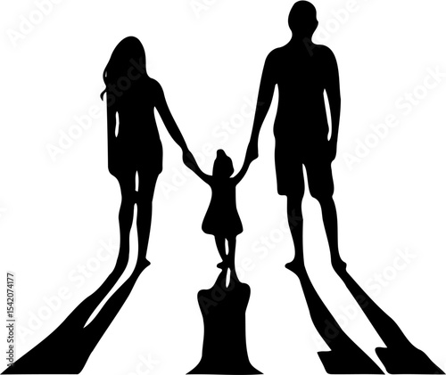 silhouette vector illustration of a family, isolated on white