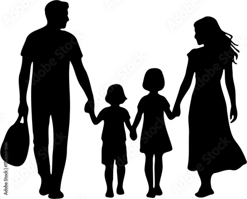 silhouette vector illustration of a family, isolated on white