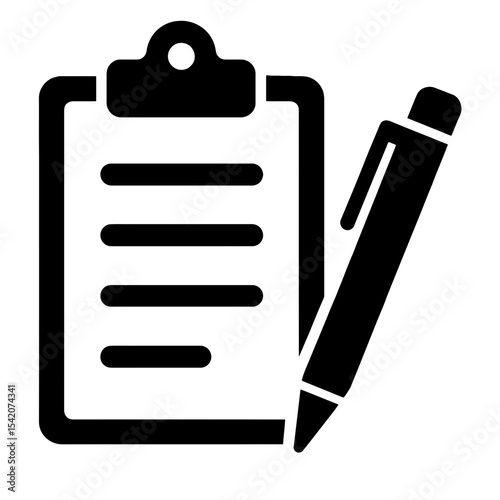 very simple flat and single minimalist Clipboard  Pen Silhouettes in black on a white background
