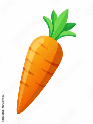 Single fresh orange carrot with green tops